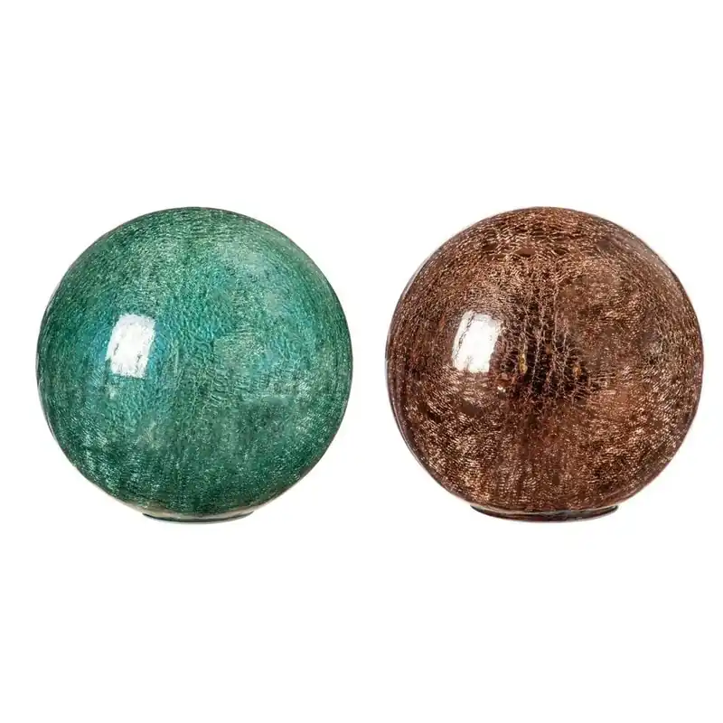 10 Led Green & Copper Crackled Decorative Ball Asst Of 2