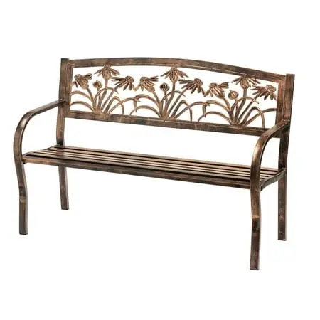 Metal Coneflower Bench - Durable Outdoor Seating With Floral Design