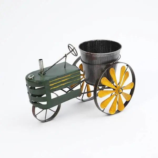 Gerson Metal Antique Tractor Planter With Wind Spinner Spokes Decorative Garden Accent