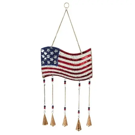 Evergreen 27" American Flag Beaded Wind Chime, 10" X 1" X 27" Inches