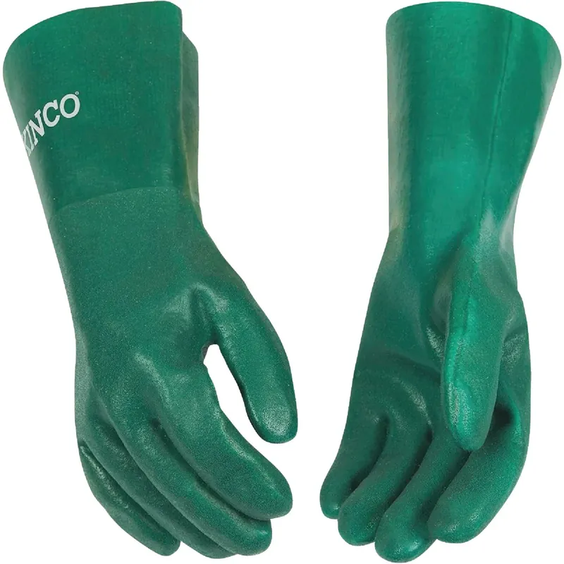 Fully Coated Pvc Gloves, Sandy Finish, Green, Men‘s L