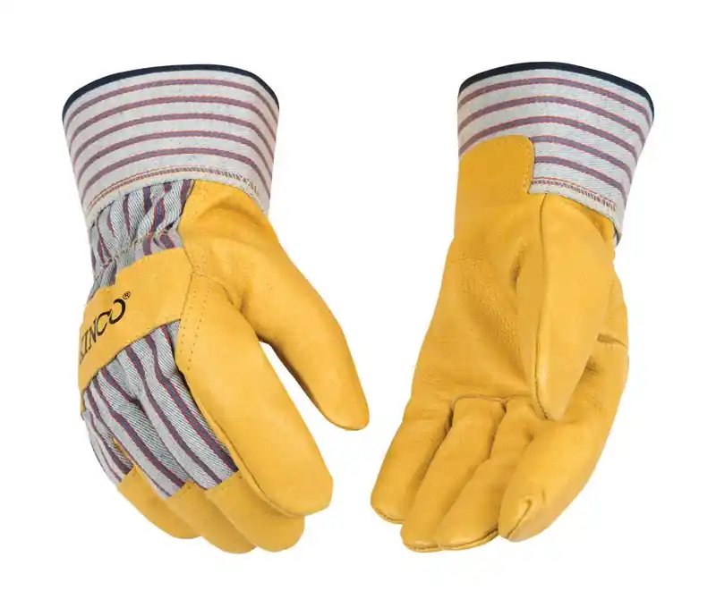 Cotton Blend Canvas Gloves, Grain Leather Palm, Tan, Men‘s M