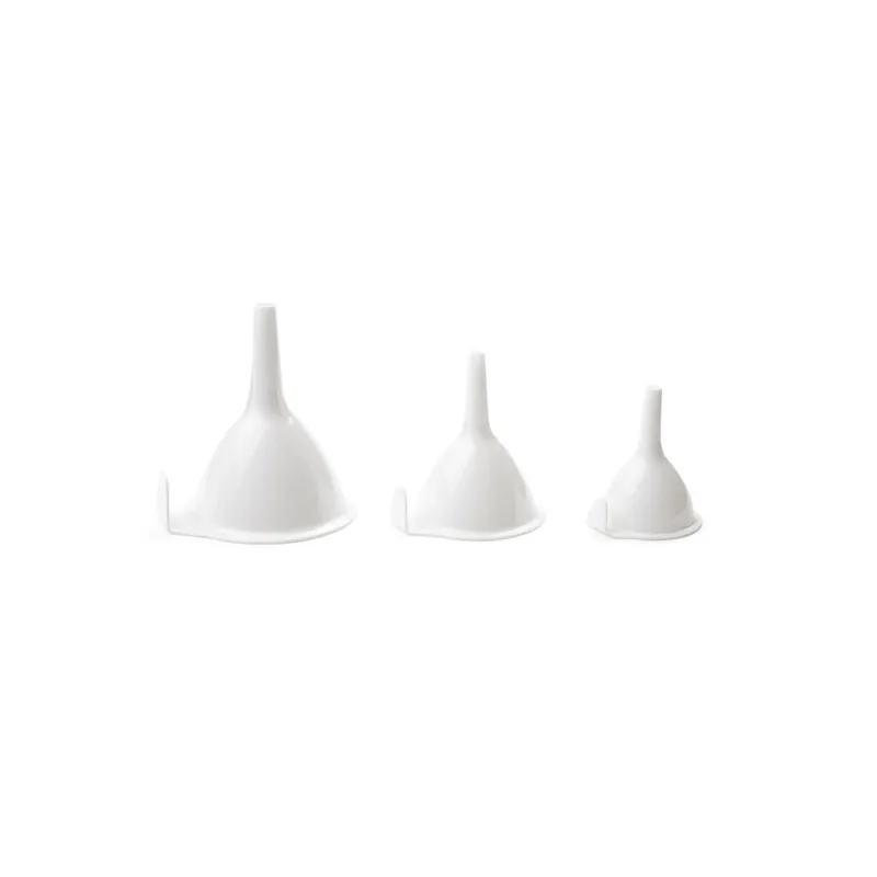 White Plastic Funnel Set - 3 Pieces, 2.5 In., 3.75 In., 4 In. Sizes