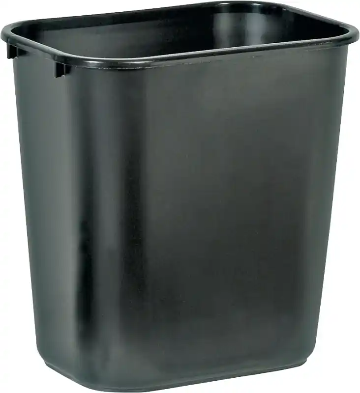 28 Quart Black Waste Basket, Soft Molded Plastic, Rectangular Design