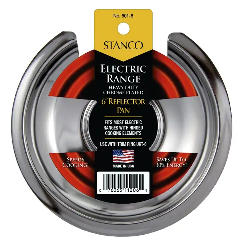 Electric Range Reflector Pan, Fixed-element, Chrome, 6 In.