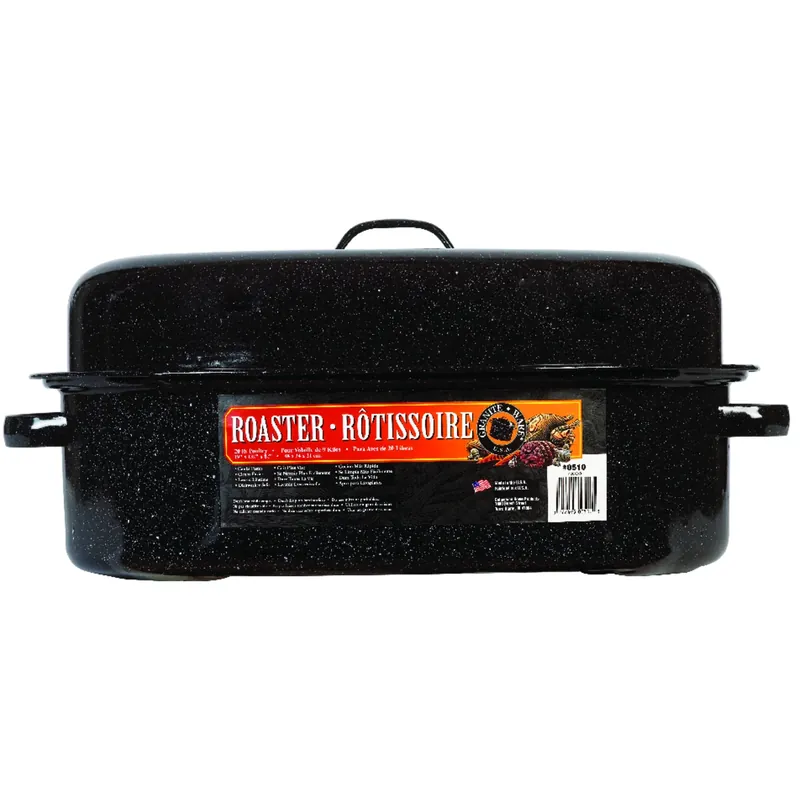 Covered Oval Roaster, Black, 19-in.