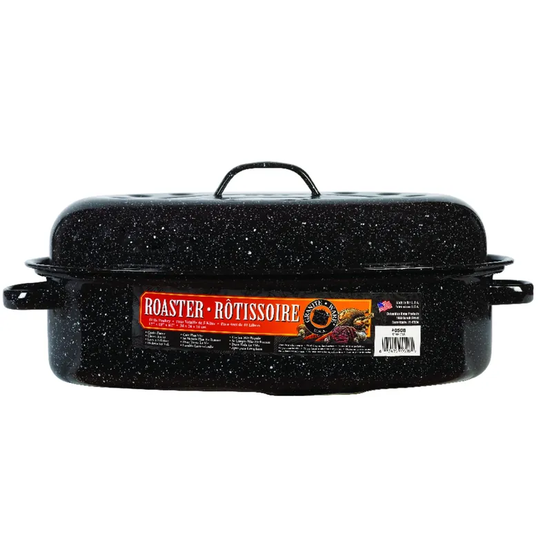 Covered Oval Roaster, Black, 15-in.
