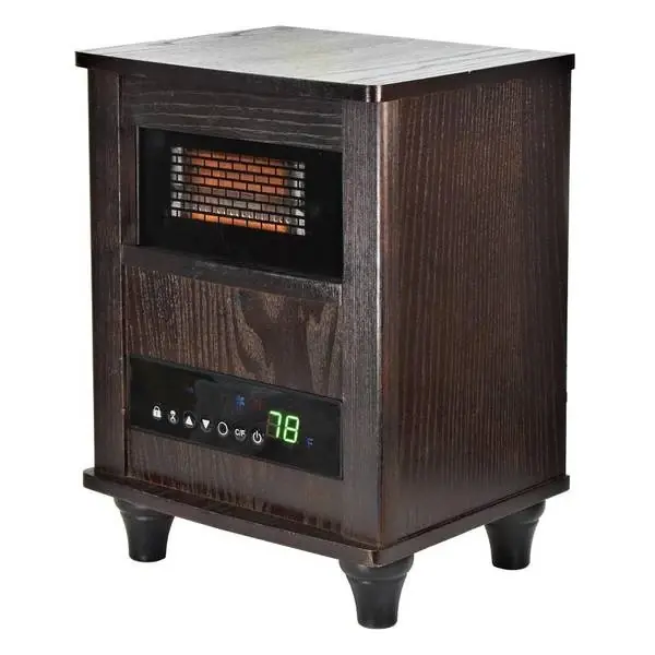 Infrared Quartz Heater, Expresso Wood Cabinet, 2 Settings, Thermostat, Remote