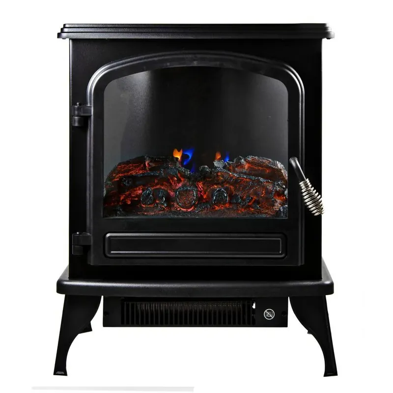 Electric Stove Heater, 2 Settings Or Flame Only, Thermostat, Black