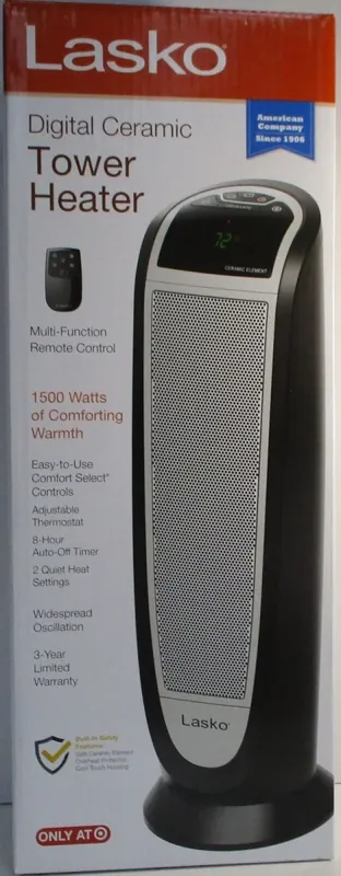 Ceramic Tower Heater, Digital & Remote Control, 3 Settings, 22 In.