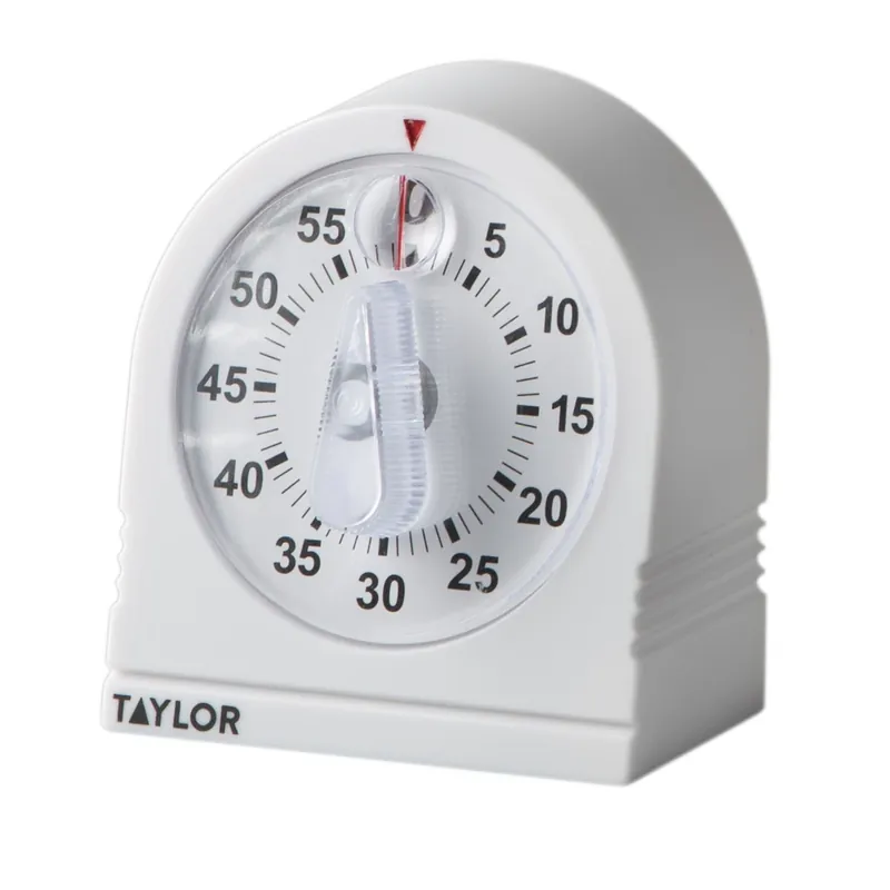 Mechanical Plastic Kitchen Timer With Magnifying Lens, Model 5870, White