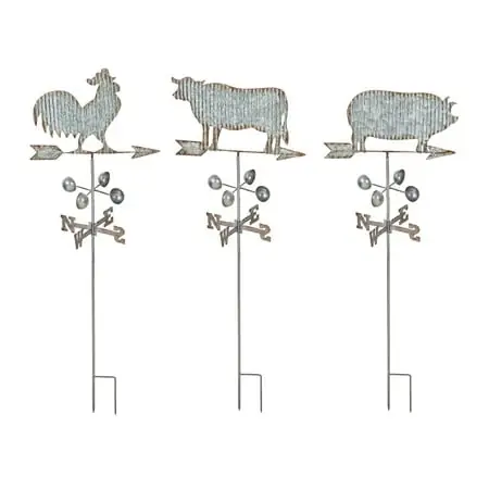 42 Inch Weather Vane Garden Stake - 3 Assorted Galvanized Corrugated Farm Icons