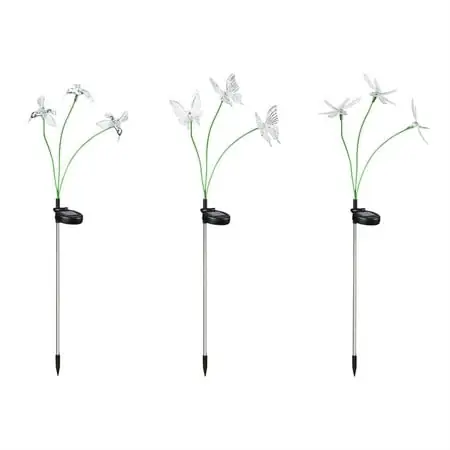35 Inch 3 Flex-branch Solar Stake With Hummingbird, Butterfly, And Dragonfly Designs