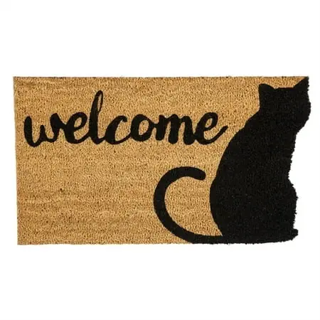 Cat Welcome Shaped Coir Mat - Durable Natural Fiber Doormat For Home Entry