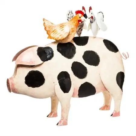 28 In. Large Handcrafted Pig With Chickens Garden Statue