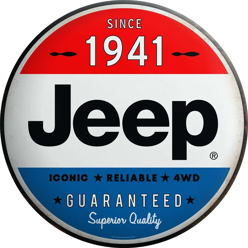 Open Road Brands Jeep Logo Button Sign Tin 1 Pk