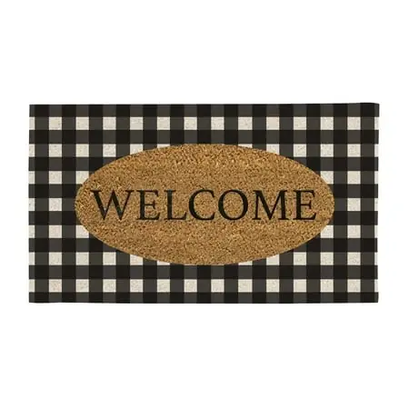 Buffalo Check Welcome Coir Doormat 1‘4"x2‘4" Indoor Outdoor Black