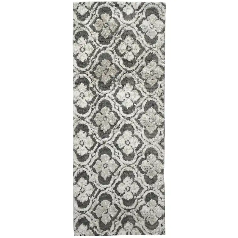 54 In. L X 21 In. W Gray/white Gilt Complex Runner Accent Rug