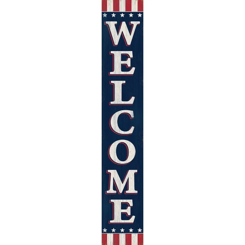 Welcome Patriotic Navy Flag 8 In. X 46.5 In. Weatherproof Porch Board