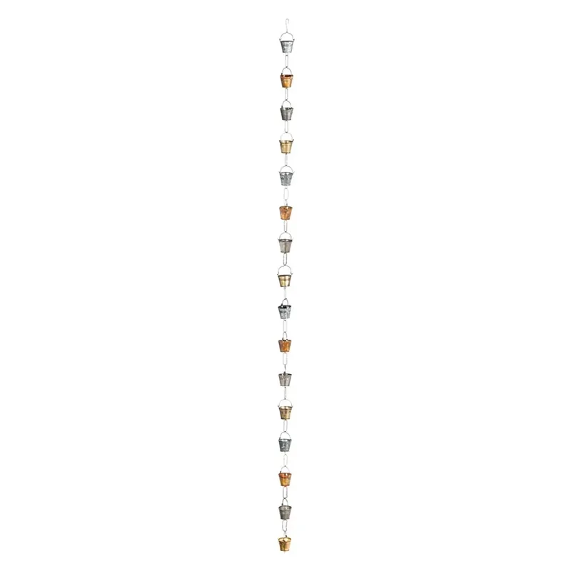 96 In. Multi-colored Galvanized Iron Buckets Rain Chain - Evergreen Design
