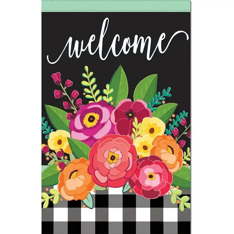 Floral Welcome Check Garden Flag 28 X 0.69 Inches