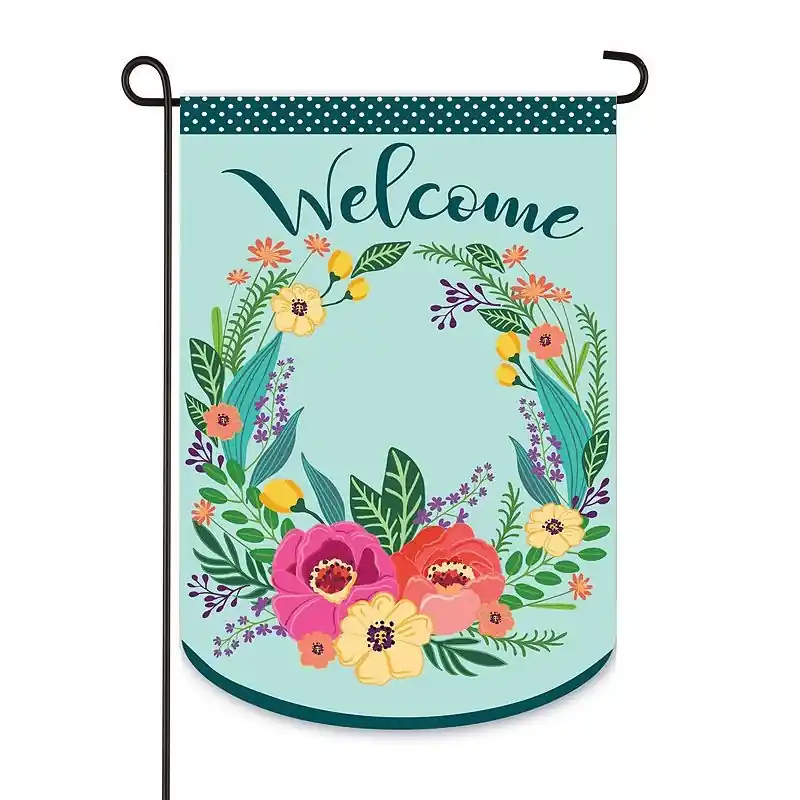 Welcome Floral Wreath Garden Flag, Multicolor, 18 X 0.25 Inches