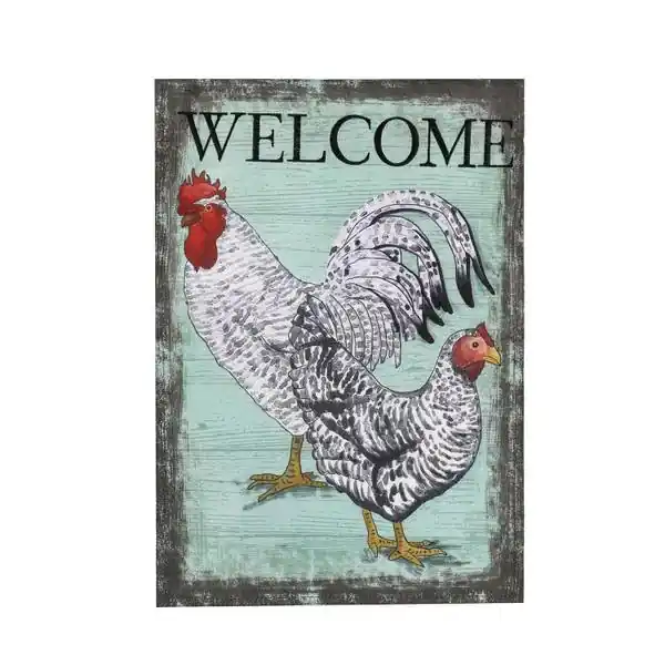 Welcome Rooster Garden Linen Flag 12.5 X 18 Inches Indoor Outdoor Decor