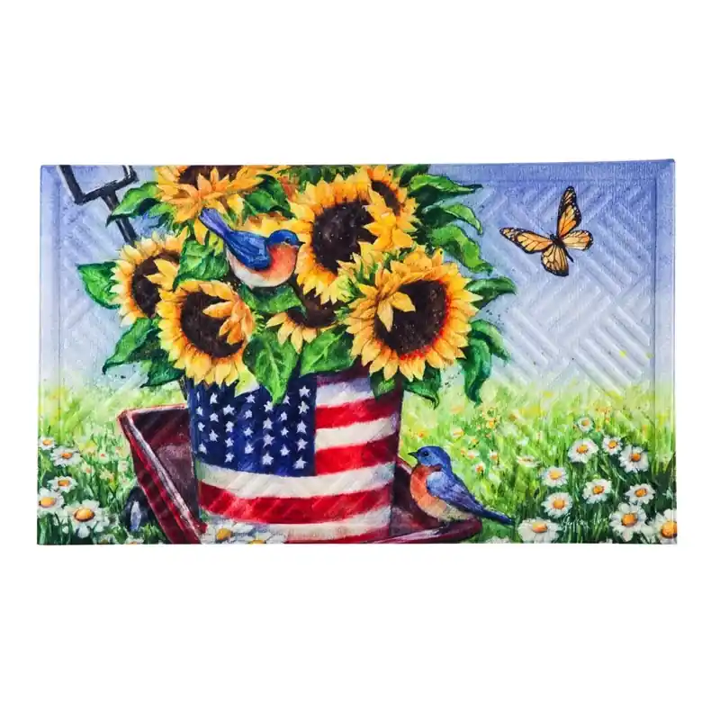 Patriotic Sunflower Wagon Embossed Floor Mat - Vibrant Design For Home Decor