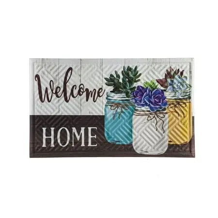 Mason Jar Succulents Embossed Floor Mat - Decorative Indoor/outdoor Area Rug