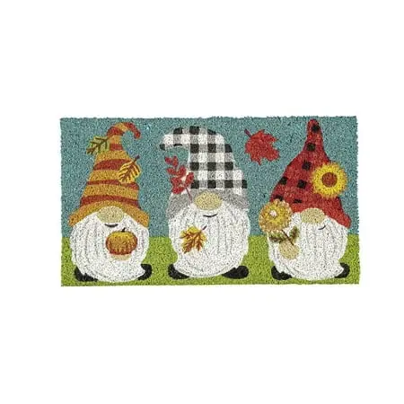 Fall Gnome Trio Coir Mat - Seasonal Outdoor Decor For Entryways