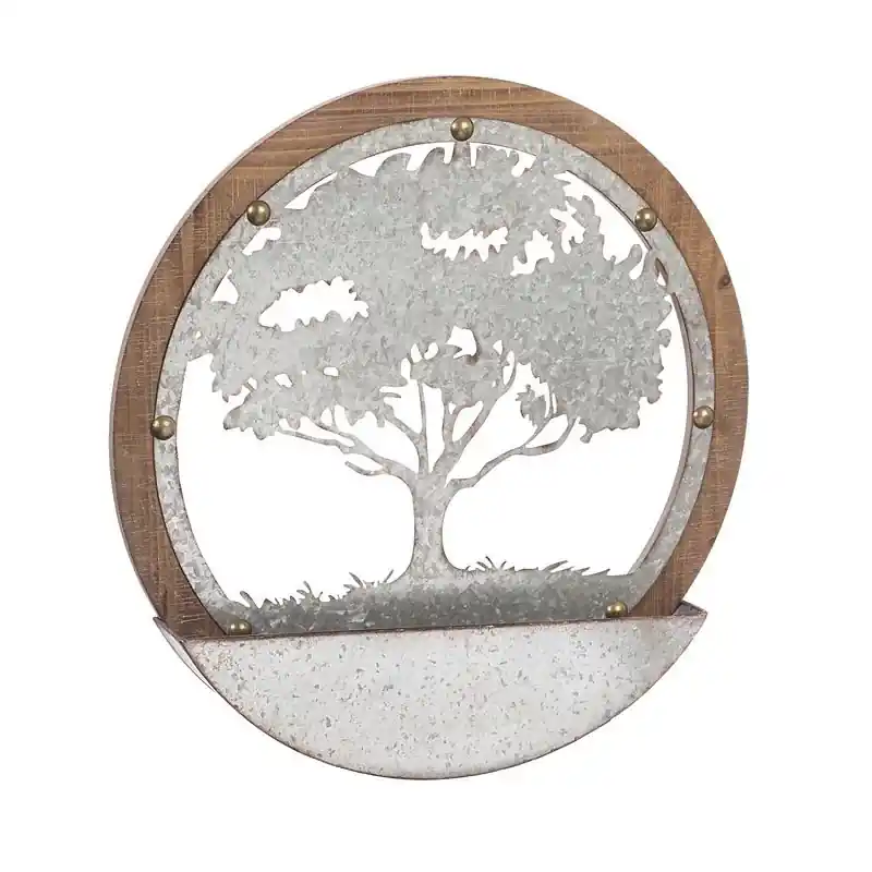 Round Tree Of Life Metal And Wood Wall Decor, Multicolor, 24 Inches