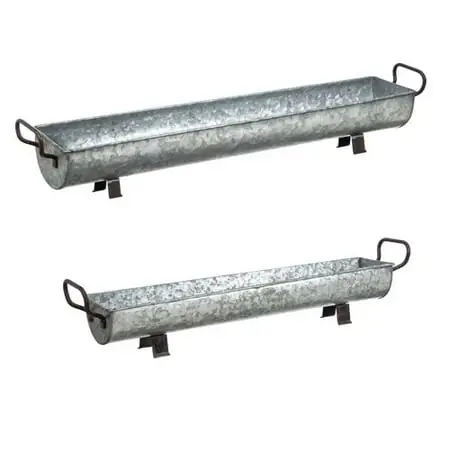 Galvanized 2-piece Metal Trough Planter Set For Outdoor Gardening