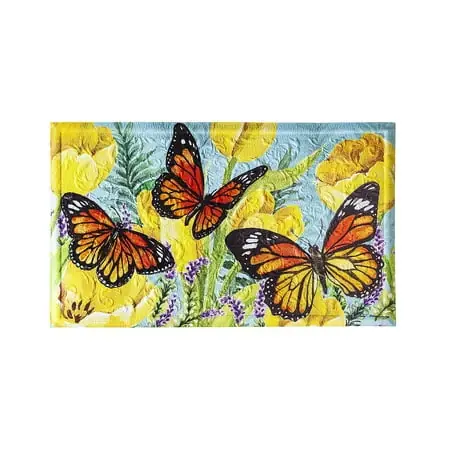 Tulip And Butterfly Embossed Floor Mat - Decorative Indoor/outdoor Area Rug