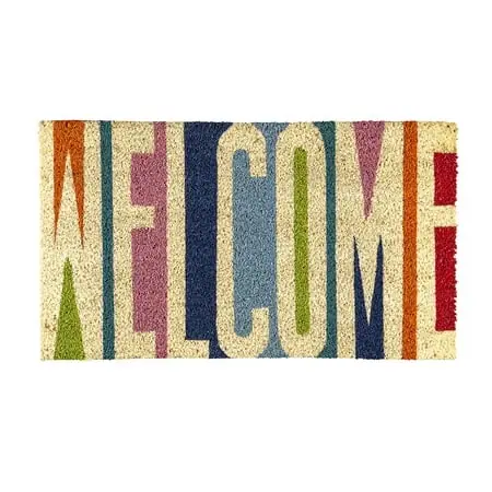 Colorful Welcome Coir Mat - Durable Natural Fiber Doormat For Home Entry