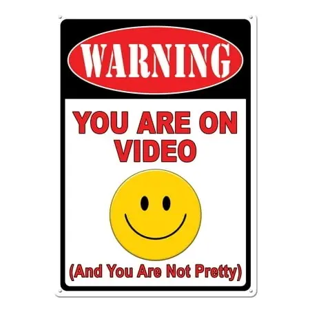Tin Sign - Warning You Are On Video - 17 X 12 Inches With Pre-punched Holes