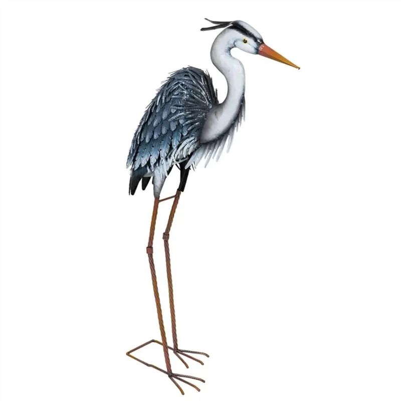 34 In. Metal Grey Heron Garden Statue - Decorative Outdoor Accent