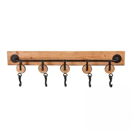 5 Hook Metal And Wood Wall Hook, 31.5" X 3.5" X 9.1"