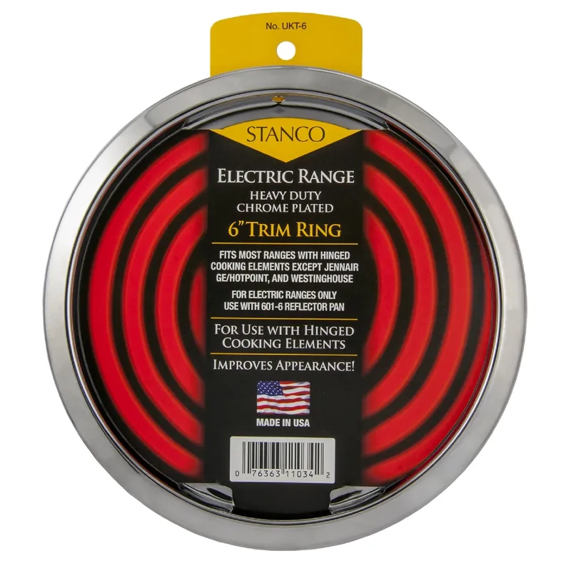 Electric Range Trim Ring, Chrome-plated, 6 In.