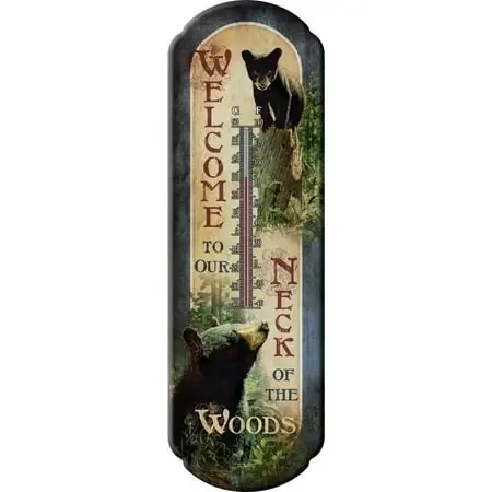 1292 Bear Welcome Nostalgic Tin Thermometer - 5" X 17"
