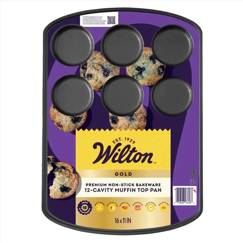 Gold 12‑cup Black Muffin Top Pan – 11" × 16" Non‑stick Steel Bakeware (1‑piece)