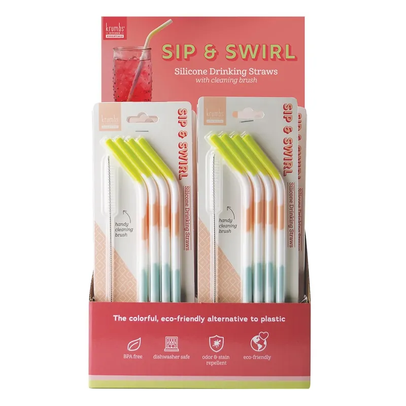 Multicolored Silicone Drinking Straws With Cleaning Brush
