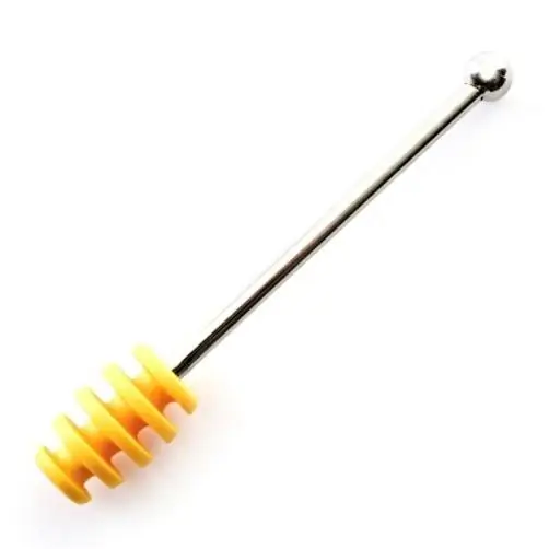 Silicone Honey Dipper With Stainless Steel Handle, 6" X 0.75" X 0.75"