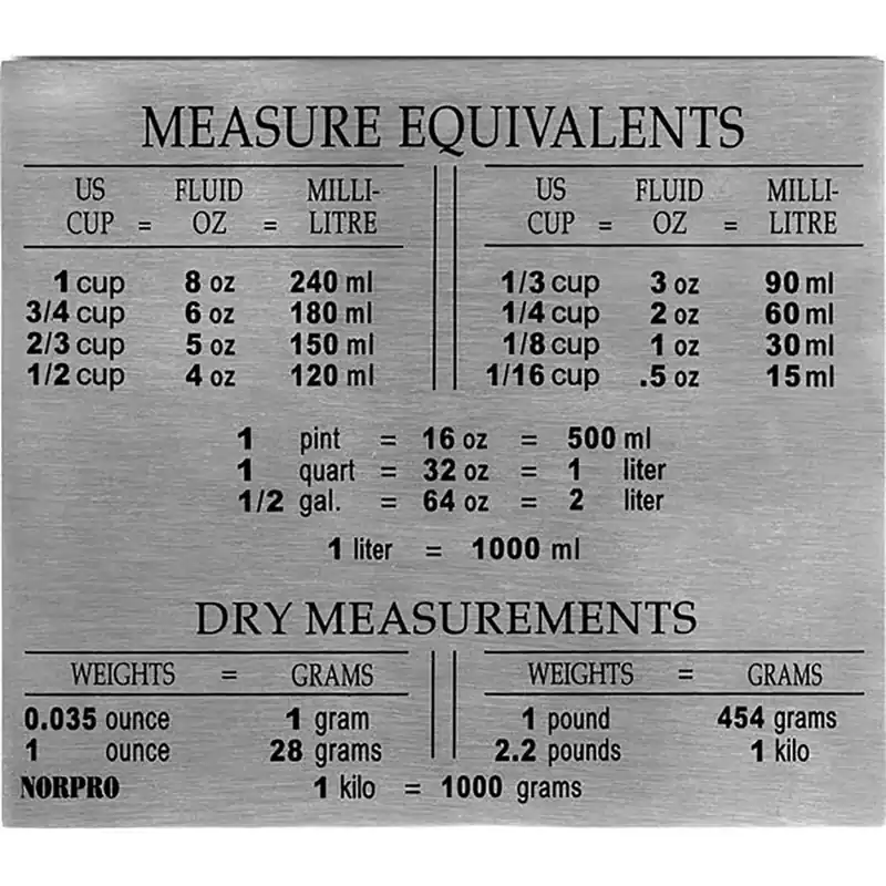3062 Stainless Steel Measure Equivalent Magnet - Heavy Duty Kitchen Reference Guide