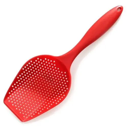 Large Red Scoop Colander For Efficient Straining And Draining