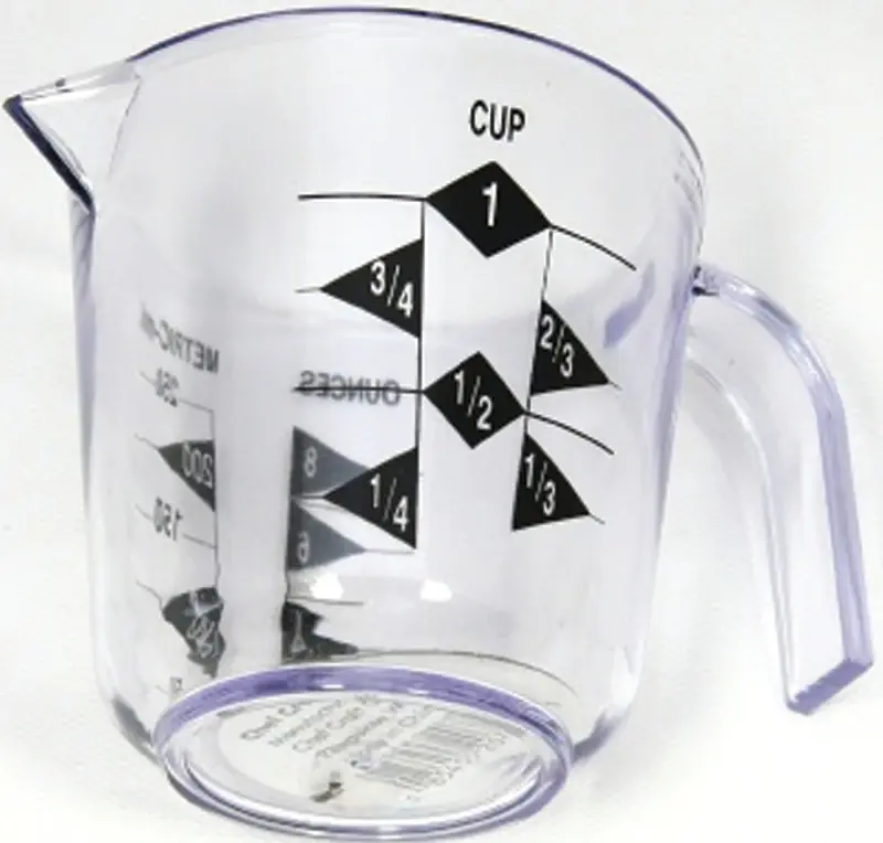 1 Cup Clear Plastic Measuring Cup With Metric And Us Measurements