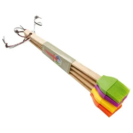 Assorted Color Silicone Basting Brush Set With Wood Handles - 4 Pieces
