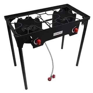 Gas One Propane Double Burner Outdoor Stove With Adjustable Regulator And Steel Braided Hose