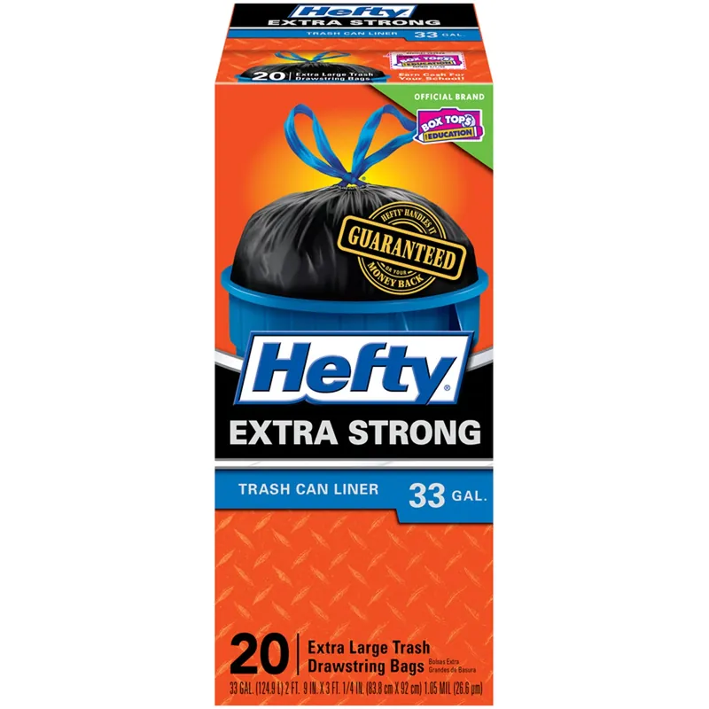 Extra Strong 33 Gal No Scent Trash Bags Drawstring 20 Pk