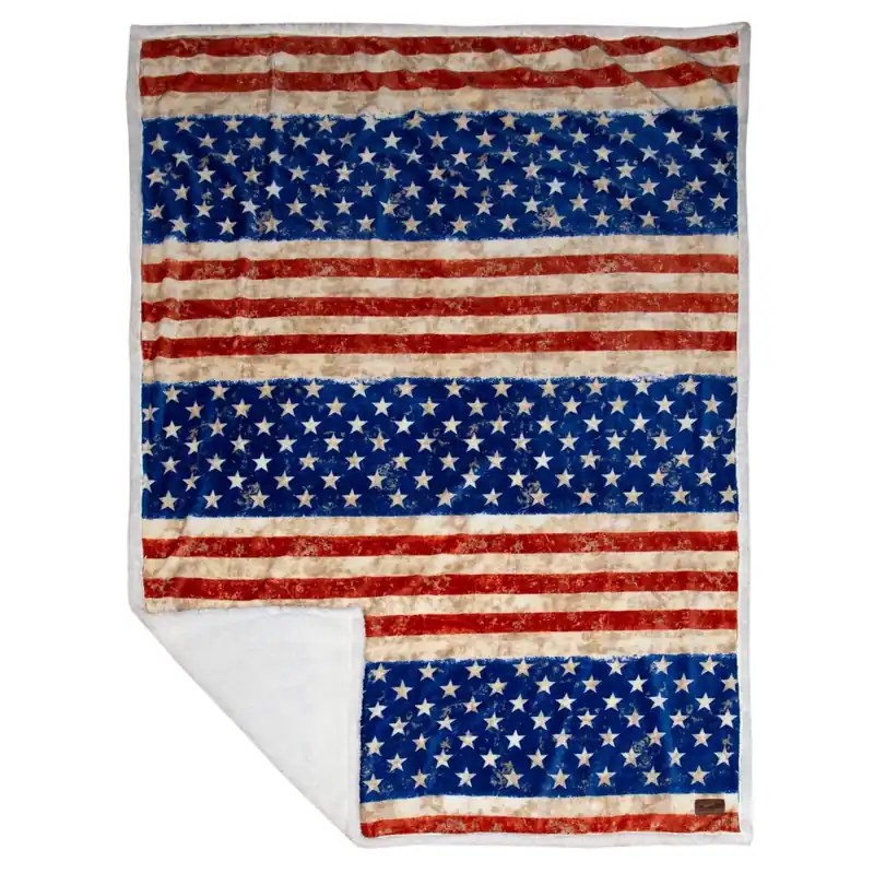 54 In. W X 68 In. L Usa Flag Sherpa Fleece Throw Blanket