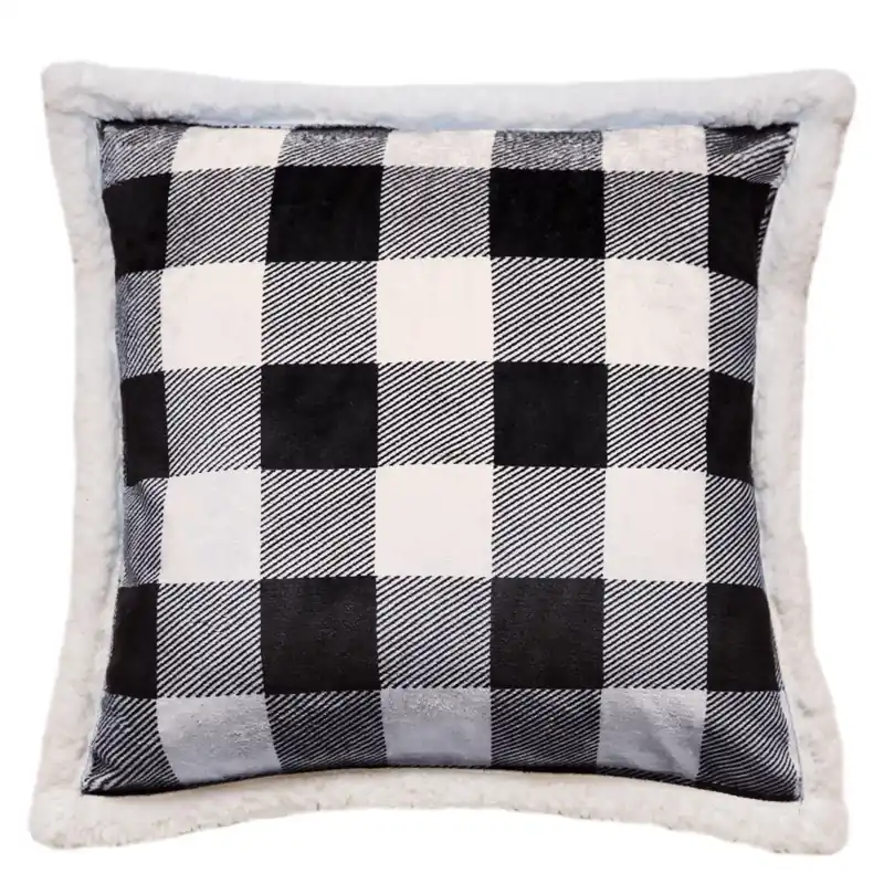 18 In. H X 3 In. W X 18 In. L Black/white Polyester Pillow - Rustic Plaid